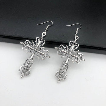 Gothic Design Dark Style Cross Pendant Earrings - Rock Punk Goth Fashion Christian Earrings For Women - The Jewellery Supermarket